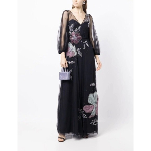 Marchesa Notte NEW Beaded Floral Tulle Gown Size 2